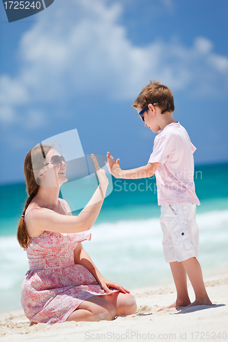 Image of Mother and son at beach