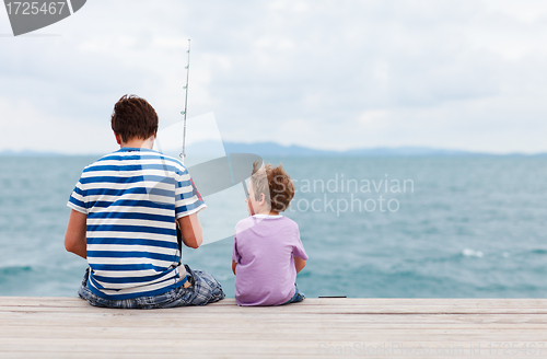 Image of Father and son fishing together