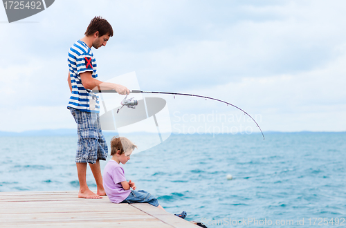 Image of Father and son fishing together
