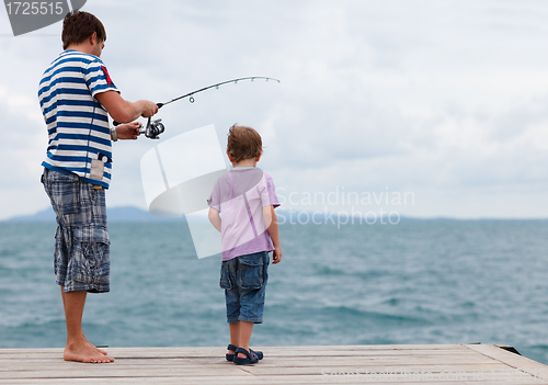 Image of Father and son fishing together