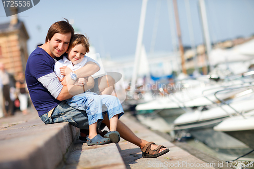 Image of Father and son enjoying summer day