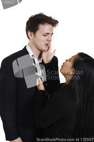 Image of woman comforting man