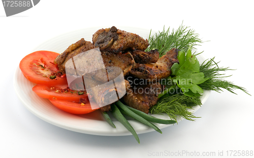 Image of Barbecued pork ribs on white plate