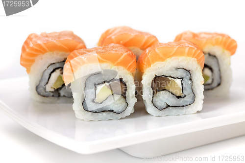 Image of sushi with salmon and avocado