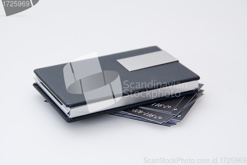 Image of Black card holder and business cards