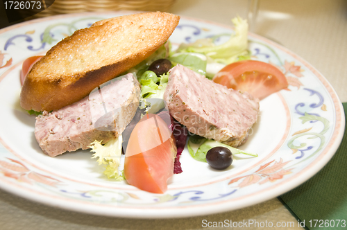Image of French country style pork terrine pate salad
