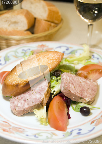 Image of French country style pork terrine pate salad