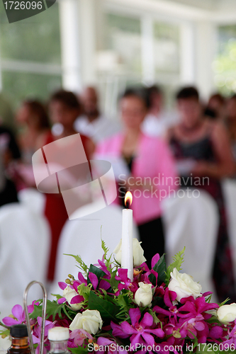 Image of Candle burning inside a church.