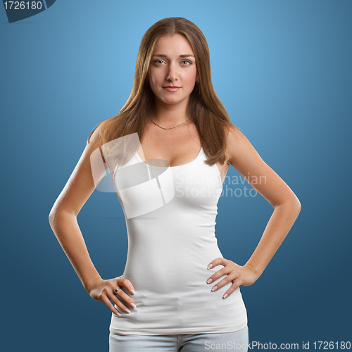 Image of Woman In Undershirt Looking on Camera