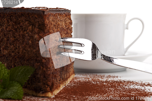 Image of piece of tasty chocolate cake isolated
