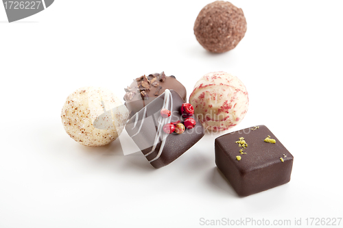 Image of collection of different chocolate pralines isolated 