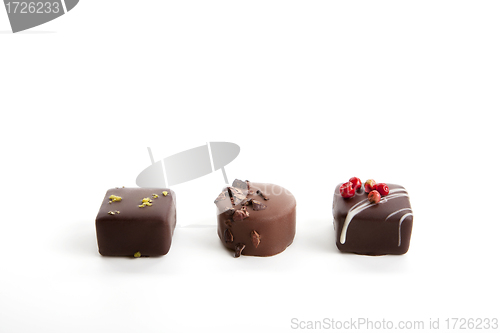 Image of collection of different chocolate pralines isolated 