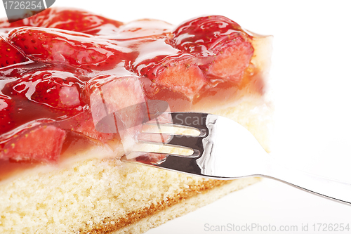 Image of tasty strawberry cake isolated on white background