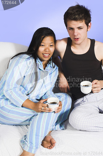 Image of couple drinking coffee on couch