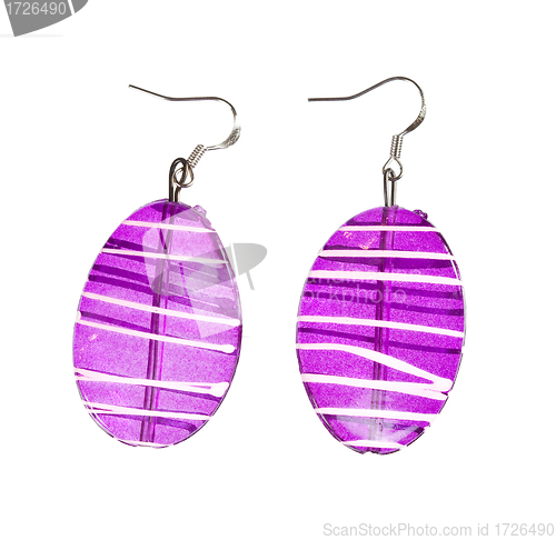Image of Earrings in purple glass on a white background