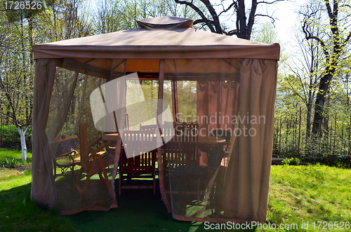 Image of Arbor summerhouse mosquito protect net bench table 