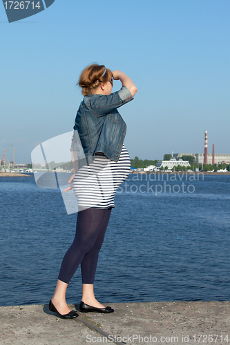 Image of Pregnant Woman on Pier