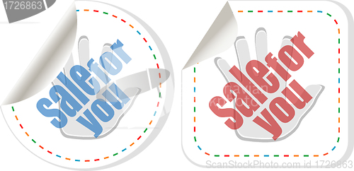 Image of sale sticker set with hands