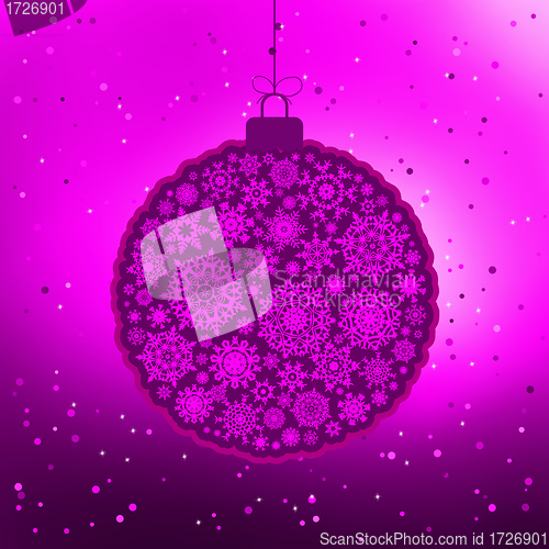 Image of Vintage card with violet Christmas ball. EPS 8