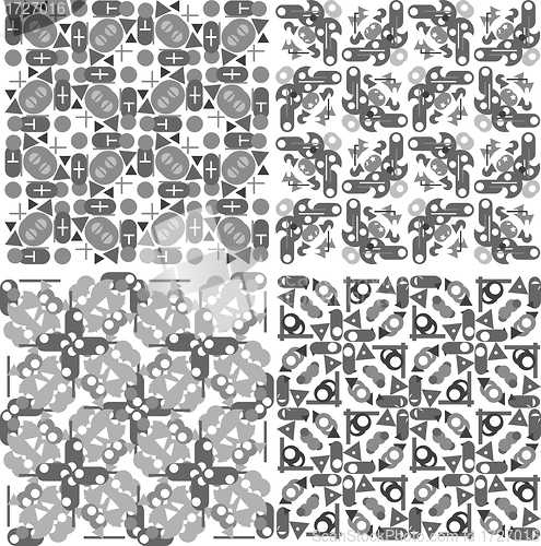 Image of Set of 4 seamless patterns. Monochrome geometrical patterns