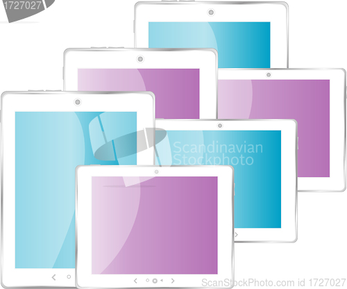 Image of Black vector tablet pc set with multicolored screen