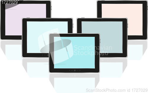 Image of Set of digital tablets with colored screen isolated on white