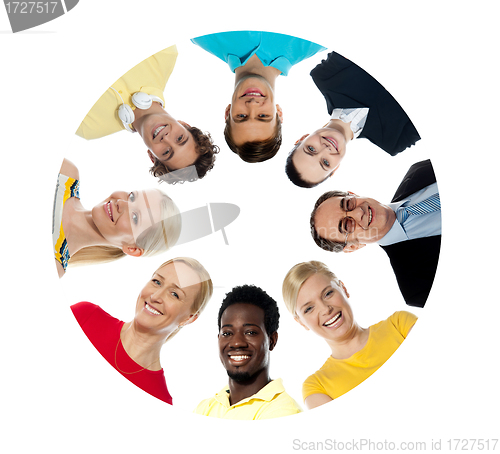 Image of Circle shaped collage with diversified people