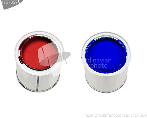 Image of Red and blue paint isolated on white background
