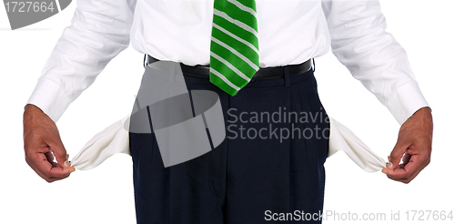 Image of Man Pulling out Empty Pockets isolated