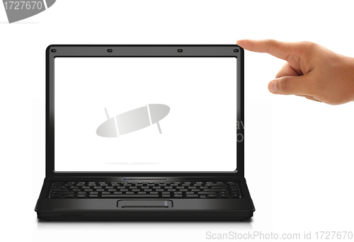 Image of hand touches to a laptop