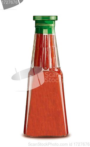 Image of Glass bottle of ketchup isolated