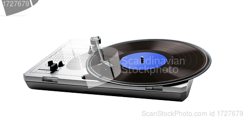 Image of Retro portable turntable isolated and vinyl