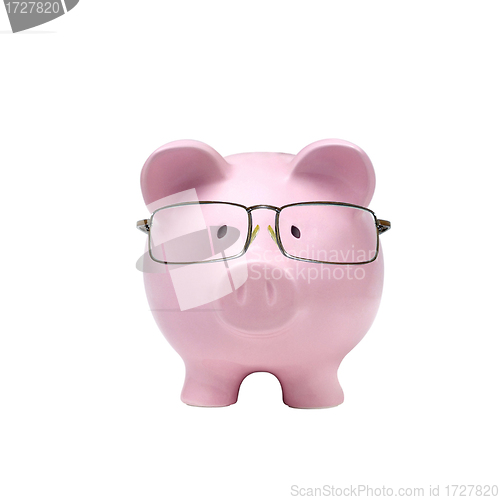 Image of piggy bank with glasses in isolated