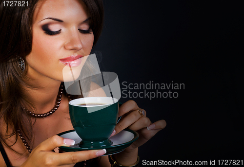 Image of Beautiful Woman Drinking Coffee