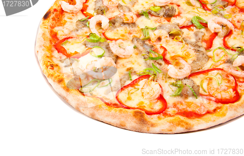 Image of pizza with shrimps isolated