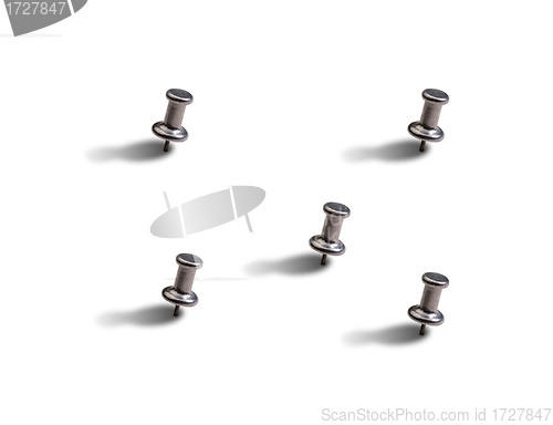 Image of grey metal pushpin set isolated