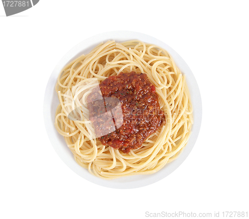 Image of Spaghetti a la Bolognese in the white plate isolated