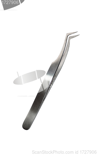 Image of Pair of steel tweezers isolated