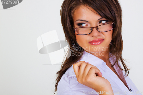 Image of closeup picture of lovely woman in spectacles