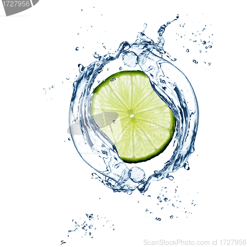 Image of Slice of  lime in water splash - excellent quality