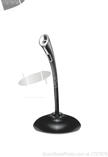 Image of modern black microphone portable size for desktop computer