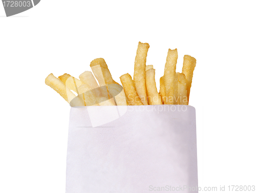 Image of French fries in a white box isolated on white