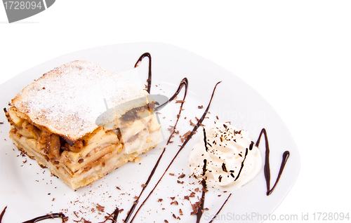 Image of slice cake and ice cream on plate