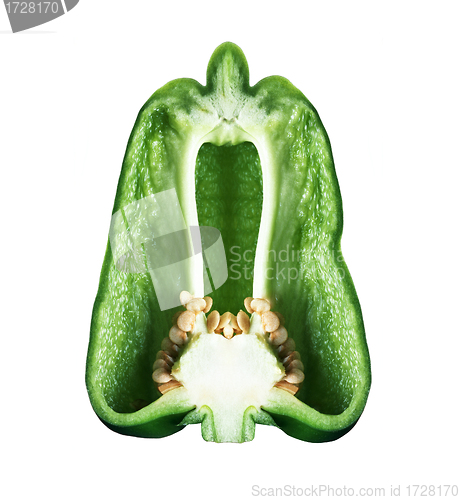 Image of Cut Green Bell Pepper with Seeds Isolated