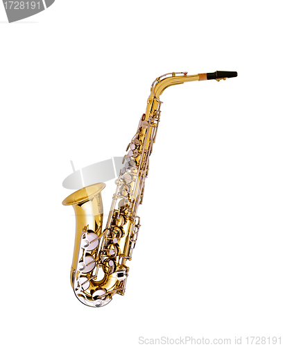 Image of golden saxophone isolated on white background