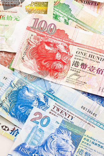 Image of Hong Kong currency with different dollars background