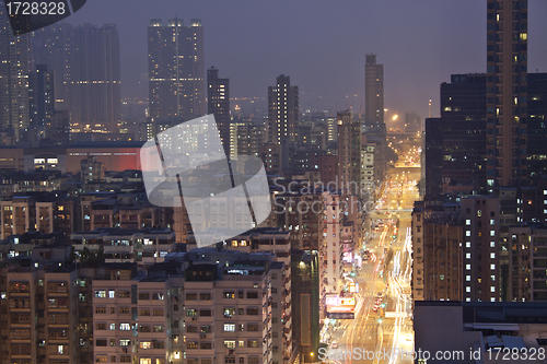 Image of Hong Kong downtown and traffic at night