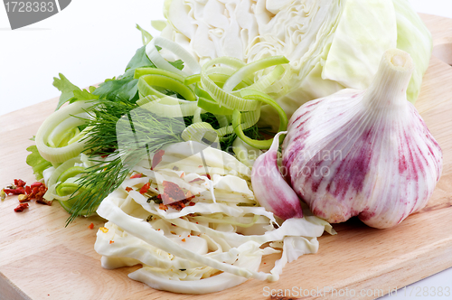 Image of Set of cabbage and raw vegetables