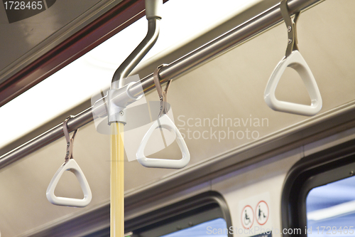 Image of Handles for standing passenger inside a train
