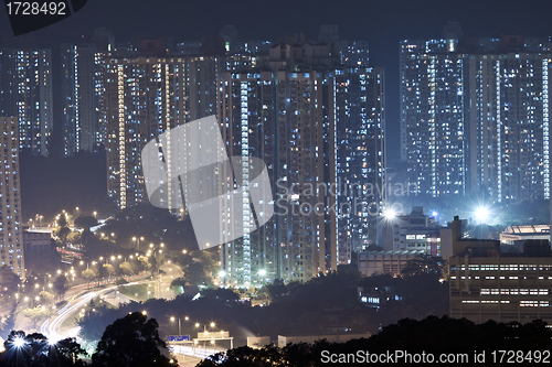 Image of Hong Kong apartment blocks at night